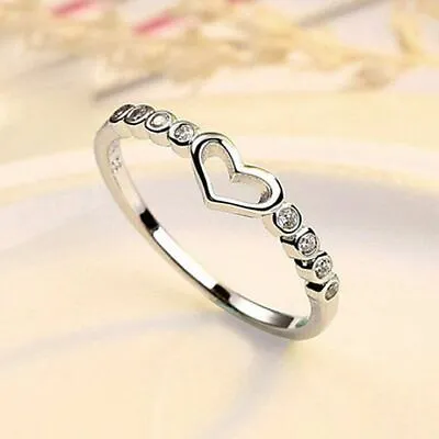 925 Sterling Silver Mini Heart Adjustable Ring Womens Girls Jewellery Gift UK • £3.49