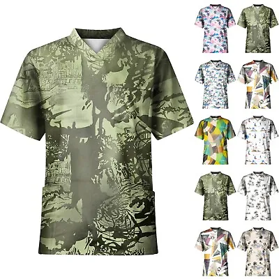 Men's  Stretch Scrub Set Nurse Medical Uniform V-Neck One-Pocket Top US Sports • $15.82