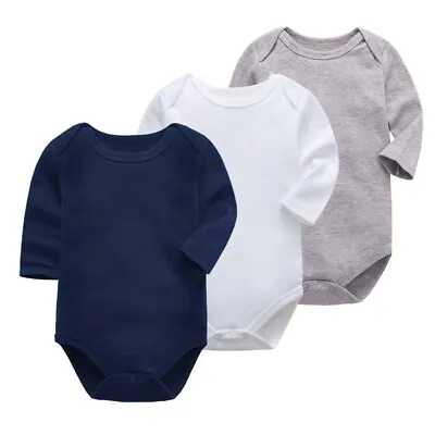 100% Cotton Long Sleeve Baby Vest Bodysuit Boy Girls Infant Jumpsuit Baby Romper • £6.99