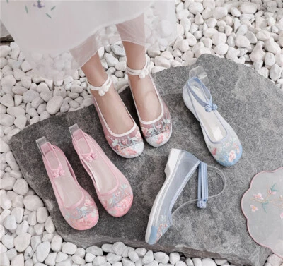 £14.87 • Buy Vintage Chinese Women National Embroidered Floral Net Yarn Mesh Flat Cloth Shoes