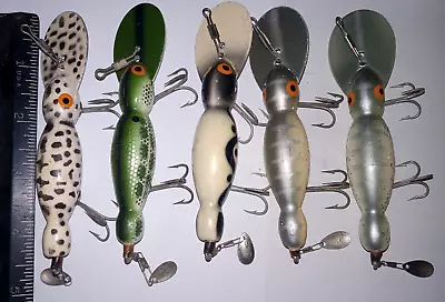 Lot Of 5 Bomber Water Dog Vintage Wood Lures - Deep Diving Baits -4-1/4  • $25