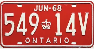 *99 CENT SALE*  1968 Ontario License Plate #549-14V No Reserve • $0.99