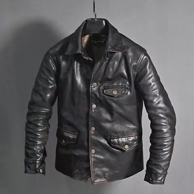 Men's Motorcycle Leather Jacket Outwear Vintage Distressed Black Leather Coat • $109.99