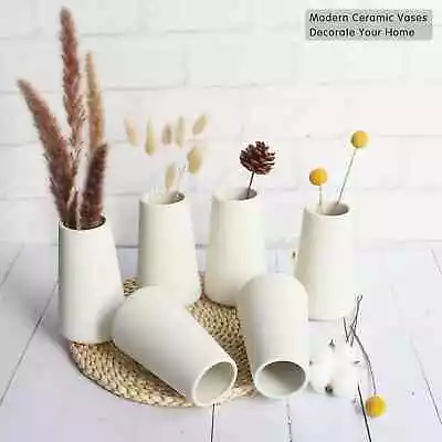 6 Pack White Vase For Flowers 6 Inch Modern White Ceramic Vases • $20