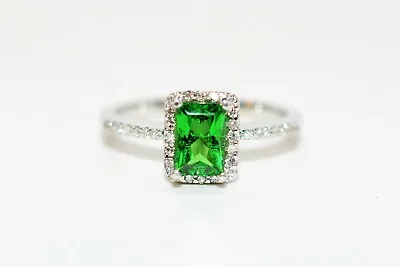 $1664.99 • Buy Natural Tsavorite Garnet & Diamond Ring 14K Solid White Gold Engagement Ring