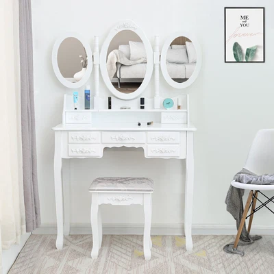 £184.90 • Buy FCH Tri-fold Mirror 7 Drawer Dressing Table White