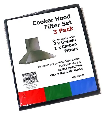 3 X Grease Carbon Cooker Hood Filters Universal Cut To Size Charcoal Vent Filter • £6.99