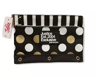 £9.49 • Buy Justice Girl's Black Stripe & Dot Pencil Case New With Tags