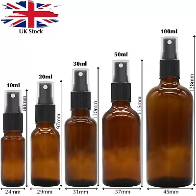 Amber Glass Spray Bottle Essential Oil Atomiser Mist Sprayer Container UK STOCK • £5.79