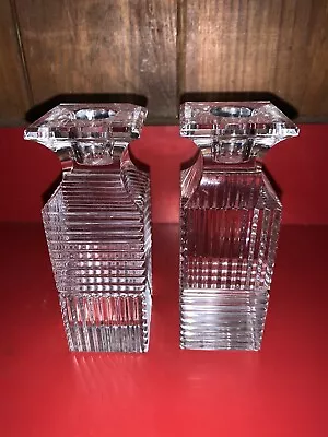 Val St Lambert Crystal Metropolis Candlestick Candle Holder Set(One Chipped) • $60