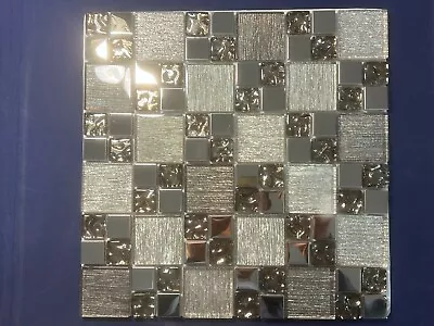 NY47 Silver Glass/Metal Square Mosaic Tile Kitchen Bathroom Backsplash • $25.88