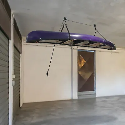 Kayak Hoist Garage Ceiling Storage Ladder Overhead Pulley System 125 Lbs • £35.67