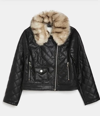 £19.99 • Buy BNWT River Island Mini Girls Black Faux Fur Leather Jacket Coat 12-18 Months