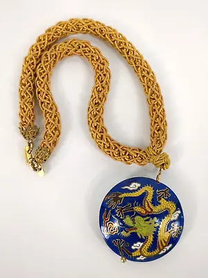 Vintage Les Bernard Pendant Necklace Blue Enameled Dragon Signed AS IS READ • $24.99