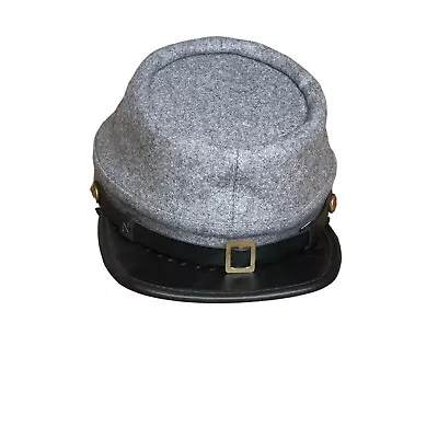 Civil War Wool Cap Hat Black Leather Brim Gray Large Reenactment Theater Militar • $19.96