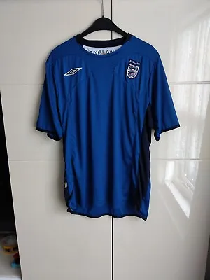 Retro Vintage Umbro England International Footbal Blue Polyester Shirt Large VGC • £26