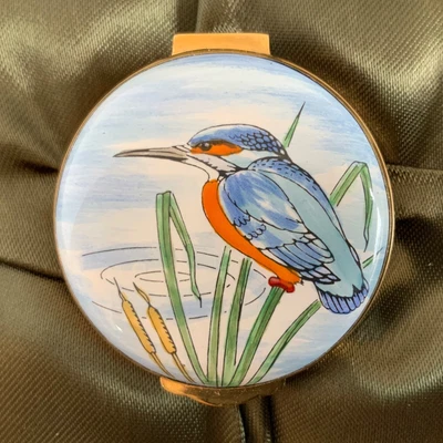 $89 • Buy Crummles Enamels Trinket Box England Kingfisher Bird Butterfly Round Pillbox