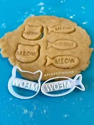 £5.50 • Buy Cat Cookie Cutter Fish+Head Shaped With Name Personalised,Gift, Treat [Set Of 2]