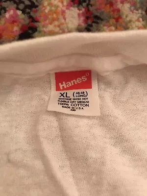 $7 • Buy Vintage V Neck Hanes White Shirt Size XL Long Made In USA Single Stitch