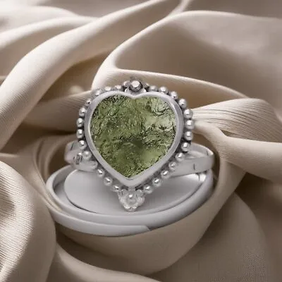 925 Sterling Silver Handmade Moldavite Gemstone Ring Excellent Heart Cut Ring • $33.65