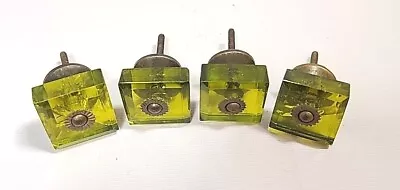 Vintage  Green Depression Glass Drawer Knobs Cabinet Pulls Set 4 • $43.97