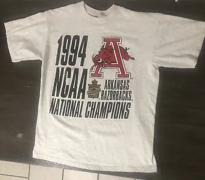 RARE Vintage 1994 Arkansas Razorbacks National  Champions Shirt Sz L  Final 4 • $55