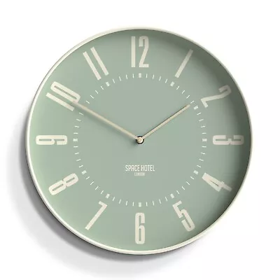 Wall Clock Green White Round Large Minimalist Modern Kitchen Office SPACE HOTEL® • £22.50