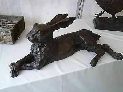 Bronze Hare Laying Life Size  Large Bronze Hare  Resting Hare Sculpture Statue • £730