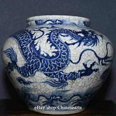 10  Yuan Dynasty Blue White Porcelain Pottery Dragon Loong Beast Vessel Pot • $243.80