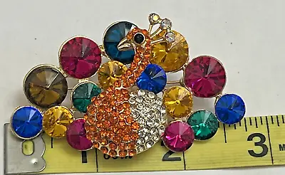 Peacock Parrot Bird Crystal Glass Rhinestone Pin Brooch Large Vintage Gold Tone • $11.51