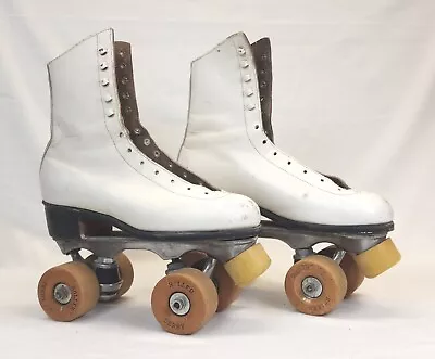 Roller Derby Hightop Skates Women's Size 5? Whit Leather Urethane Wheels Vintage • $9.99