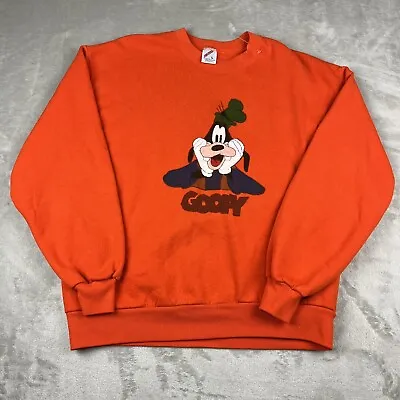 Vintage 90s Disney Goofy Sweatshirt Crewneck Mens Large Jerzees Orange • $19.99