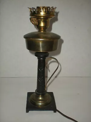 Vtg Table Lamp Cast Iron And Brass Mid Century MCM Handled 2 1/2  Fitter Chimney • $20.92