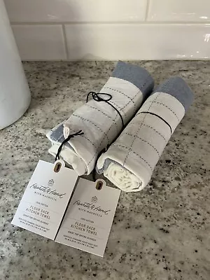 Hearth & Hand Magnolia 2 Pack Stripe Flour Sack Kitchen Towel Cream/ Blue • $22.40