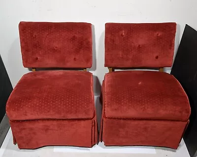 Vintage Pair Of Red Velvet Lounge Vanity Low Slipper Chairs Mid Century Modern • $540