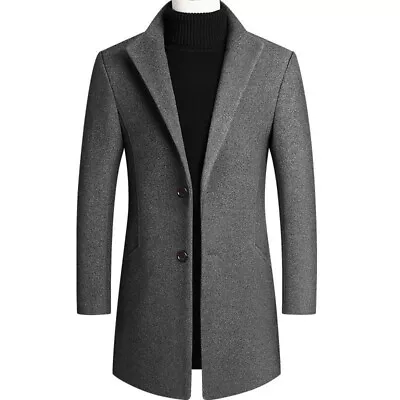 Mens Casual Pea Coat Long Sleeve Jacket Men Lapel Work Button Down Outwear Coat • $42.55