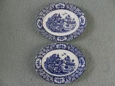 Vintage Olde Alton Ware Pair Of Willow Blue & White Oval Plates 29cm X 24cm. • £12.50