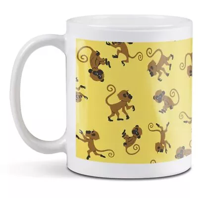 White Ceramic Mug - Yellow Cheeky Monkey Pattern Jungle #46492 • £8.99