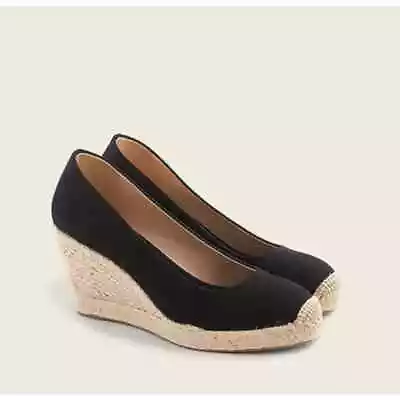 J. Crew Women Seville Espadrille Wedges Heels Canvas Jute Outsole Black Size 7.5 • $47.60