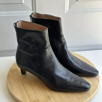 Madewell Ankle Boots Womens 9 The Dimes Crinkle Patent Leather Kitten Heel • $110