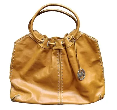 Vintage Michael Kors Astor Large Leather Studded Ring Tote Hobo Bag Cognac Tan • $55