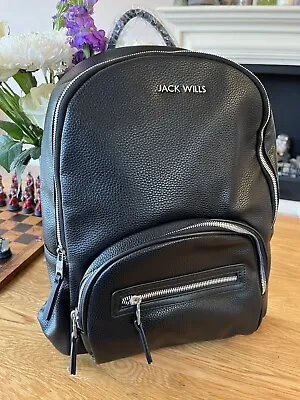 BNWT JACK WILLS Vegan Black LARGE SIZE Backpack Rucksack Faux Leather RRP £50 • £24.99