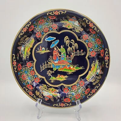 Vtg 1971 Daher Decorated Ware Chinoiserie Design Tin 10  Bowl Black England • $14.99