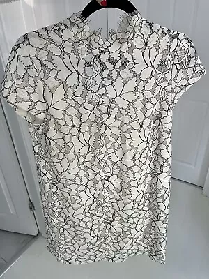 H&M Lace Collar Dress UK10 Cream Black • £5