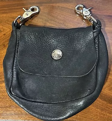 Small Black Leather Crossbody Purse Bag Buffalo Nickel Motorcycle Biker • $4.50