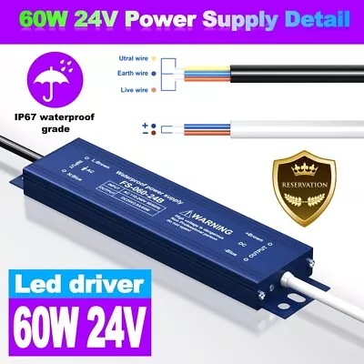 LED Driver Power Supply Transformer IP67 Waterproof 60W DIY Strip 110V AC To 24V • $19.99