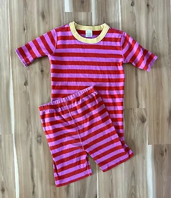 Hanna Anderson Girls US 12 Pajamas Set -Pink & Red Stripe Child PJs • $5.99