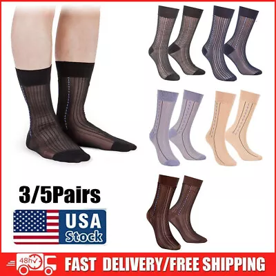 5 Pairs Mens Nylon Dress Silk Ultra Thin Sheer Business Socks Soft Casual Socks • $9.99