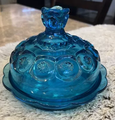 LE Smith Moon And Stars Blue Glass Covered Round Dish • $27.68