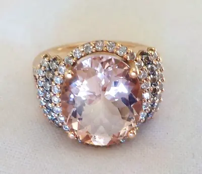 Heavy 18K Rose Gold Marropino Morganite Diamond Halo Ring - 10.17 Gms 4.93 Ctw • $948